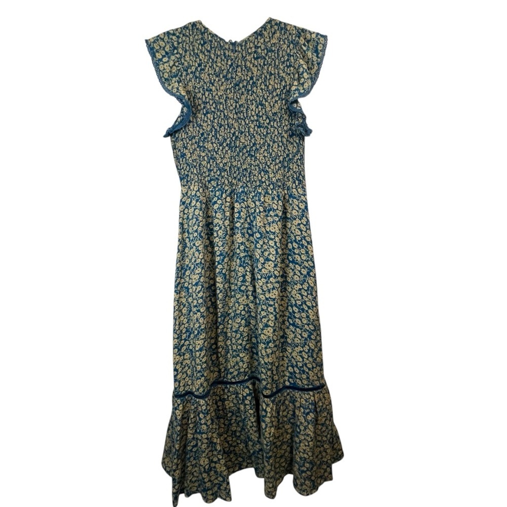 Lost + Wander Blossom Bloom Teal Gold Ditzy Floral Smocked Bodice Dress SZ XS - Picture 3 of 16